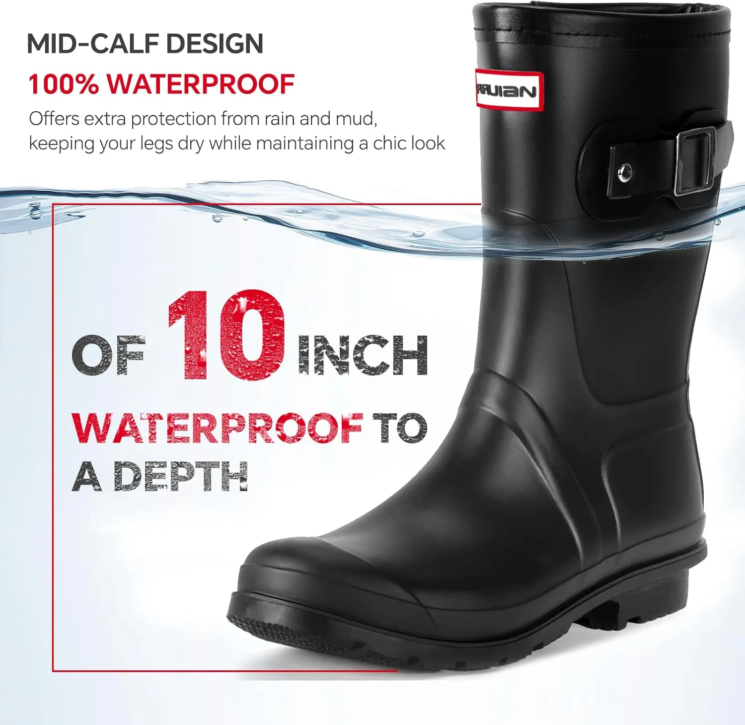 Furuian Women's Mid Calf Rain Boots Waterproof Boots for Women Anti-Slip Rubber Boots Mud Boots with Comfortable Insole Garden Boots Lightweight Water Boots for hunting, gardening, outdoor