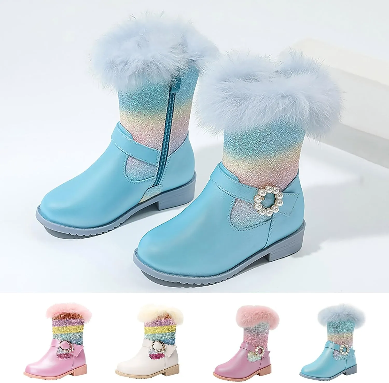 Girls Boots Mid Calf Snow Boots Glitter Toddler Western Cowboy Boot Little Kid Big Kid Dress Up Party Dance Shoes