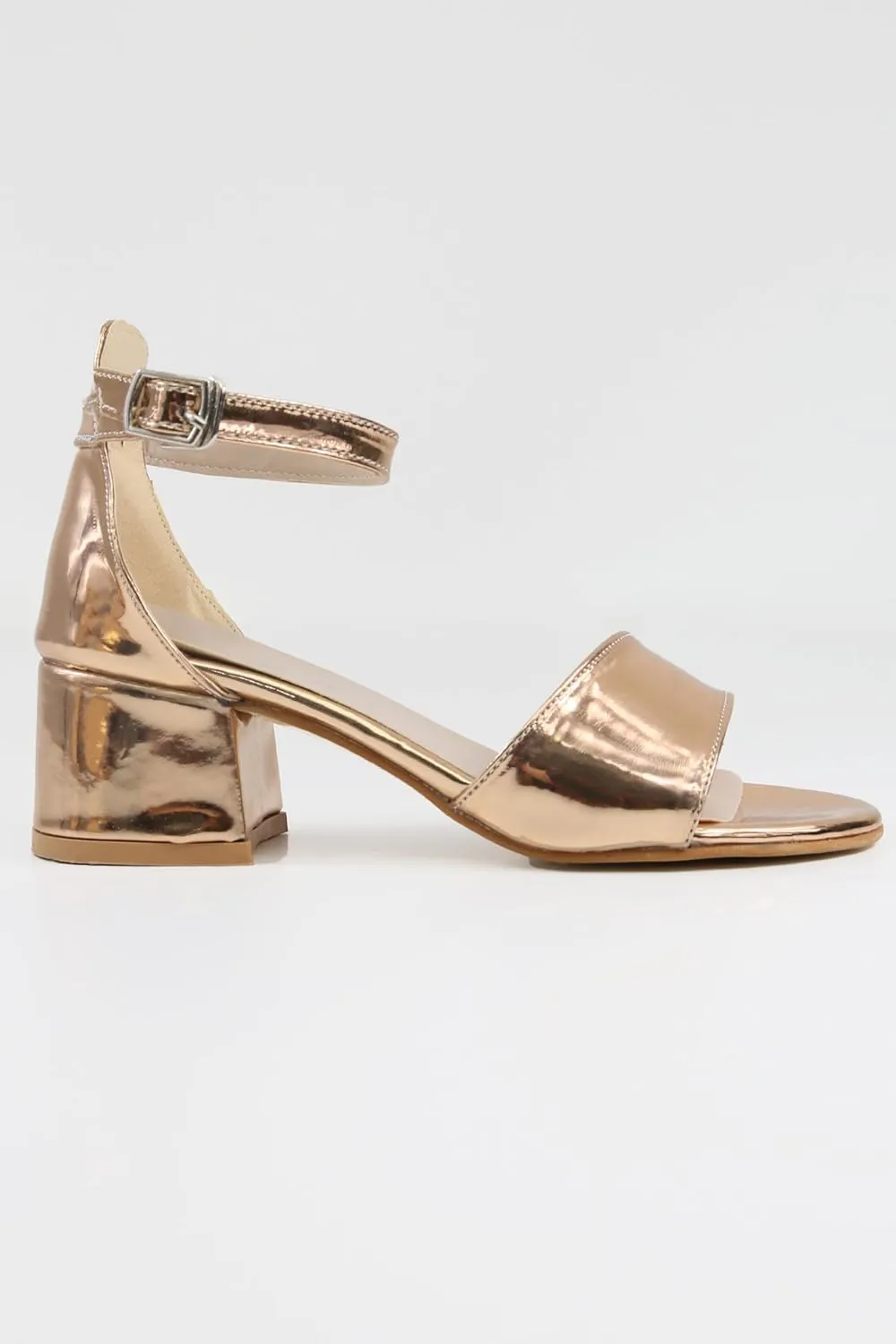Girls' Iridescent Block-Heel Patent Sandals with Adjustable Ankle Strap  Stylish Kids Dress Shoes