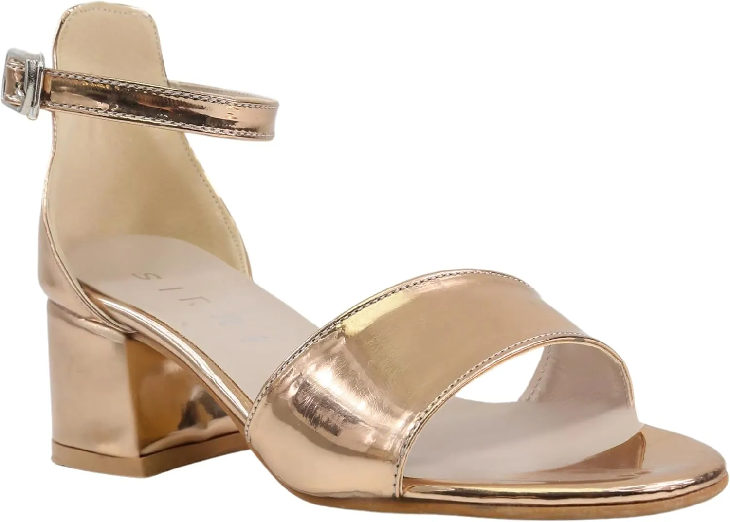 Girls' Iridescent Block-Heel Patent Sandals with Adjustable Ankle Strap  Stylish Kids Dress Shoes