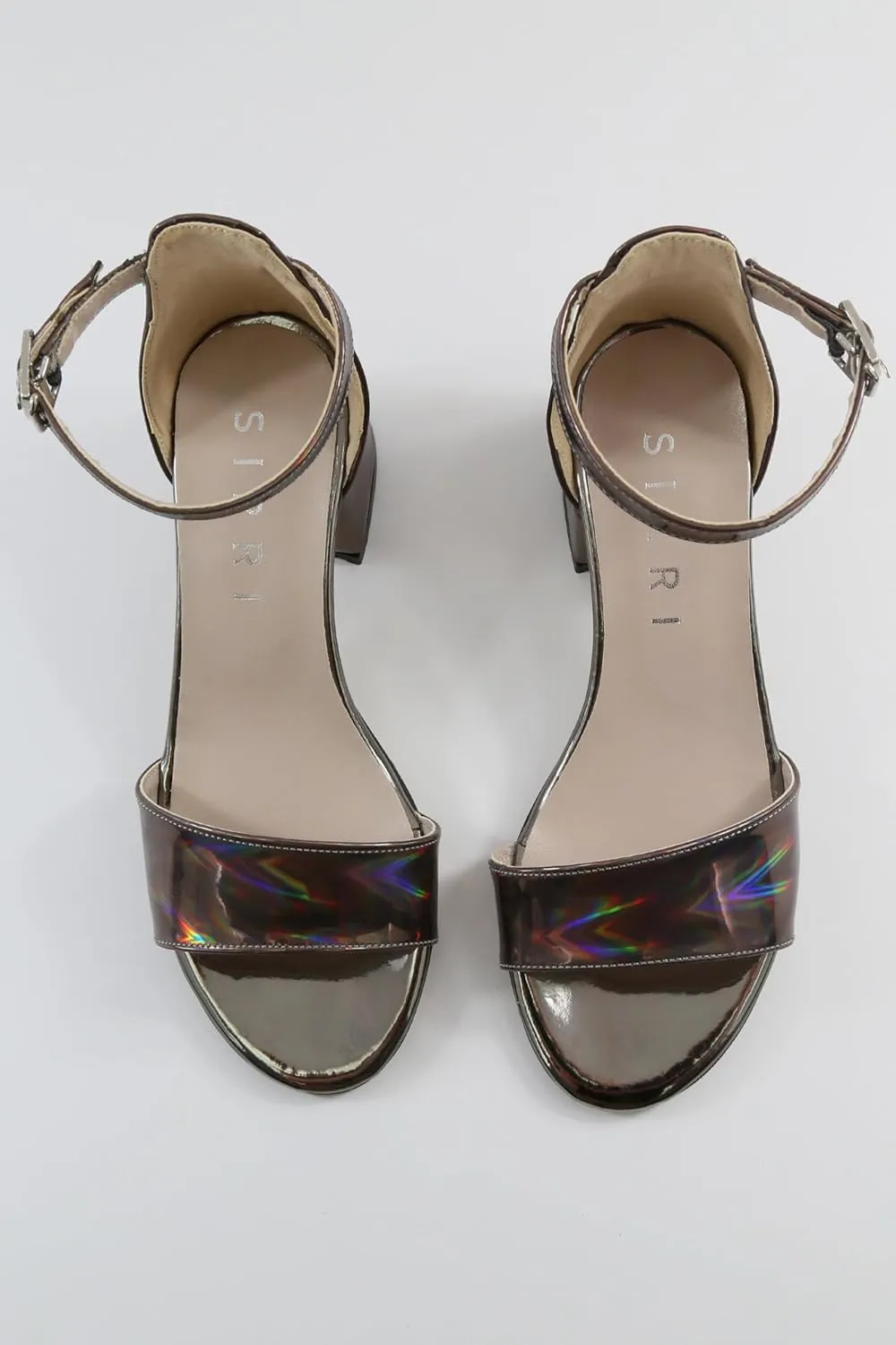 Girls' Iridescent Block-Heel Patent Sandals with Adjustable Ankle Strap  Stylish Kids Dress Shoes