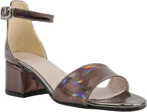 Girls' Iridescent Block-Heel Patent Sandals with Adjustable Ankle Strap  Stylish Kids Dress Shoes