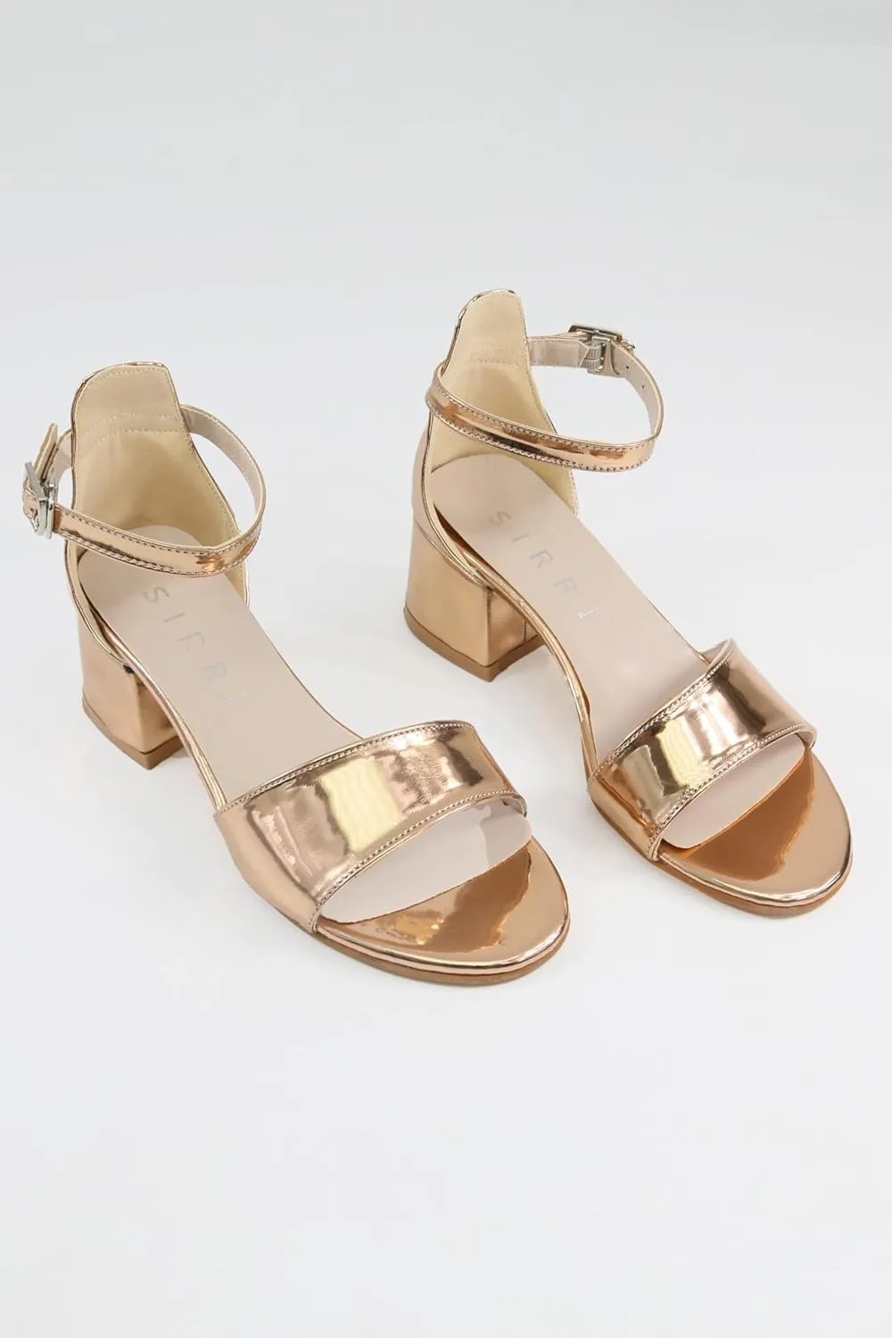 Girls' Iridescent Block-Heel Patent Sandals with Adjustable Ankle Strap  Stylish Kids Dress Shoes