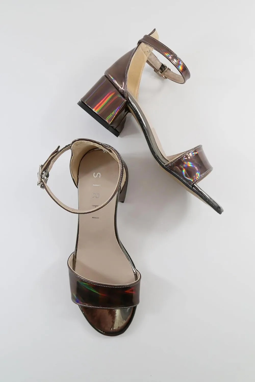 Girls' Iridescent Block-Heel Patent Sandals with Adjustable Ankle Strap  Stylish Kids Dress Shoes