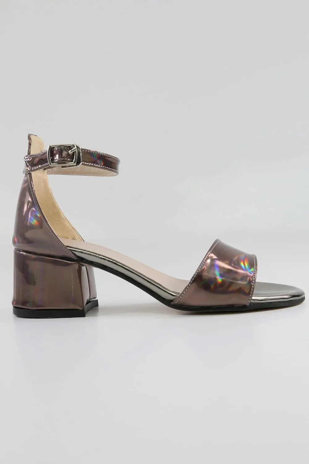 Girls' Iridescent Block-Heel Patent Sandals with Adjustable Ankle Strap  Stylish Kids Dress Shoes