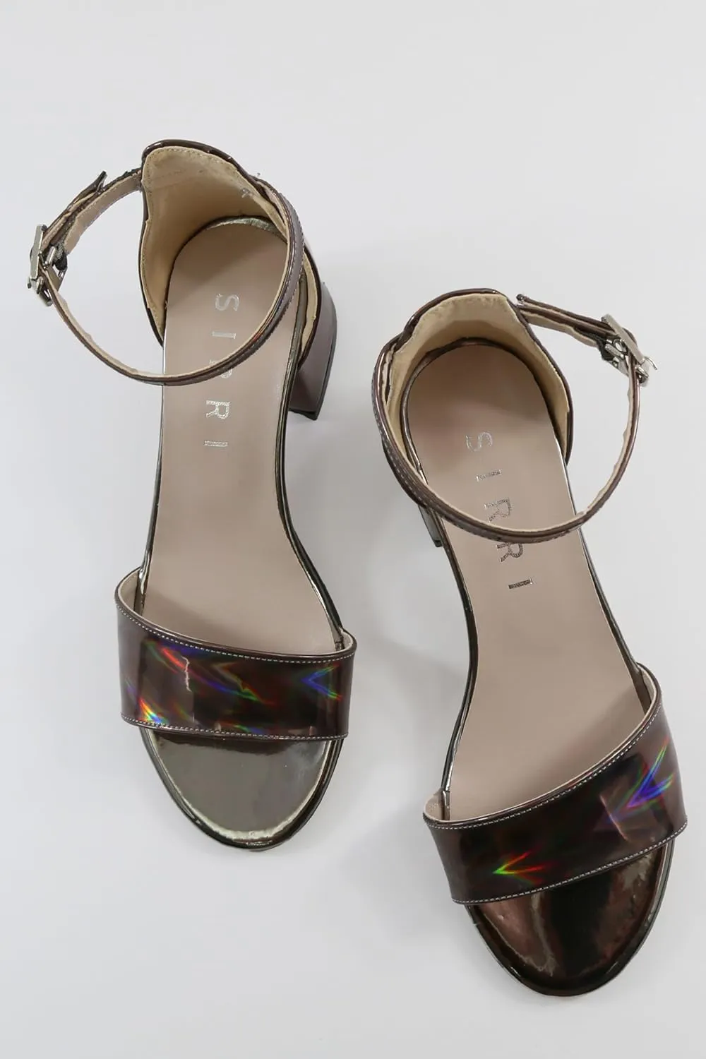 Girls' Iridescent Block-Heel Patent Sandals with Adjustable Ankle Strap  Stylish Kids Dress Shoes