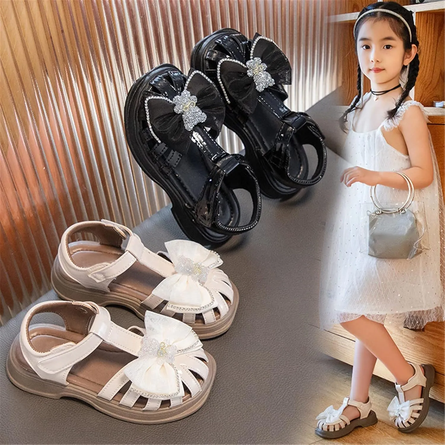 Girls Sandals for Big Kids Summer Stylish Mesh Bow Closed Toe Shoes Ideal for Daily Wear and