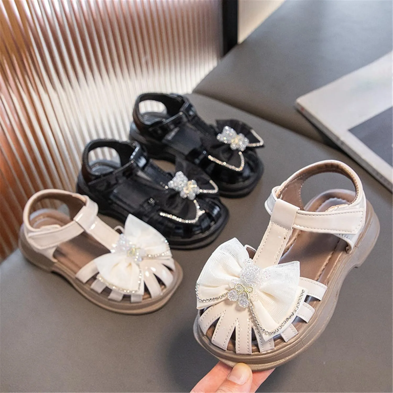 Girls Sandals for Big Kids Summer Stylish Mesh Bow Closed Toe Shoes Ideal for Daily Wear and