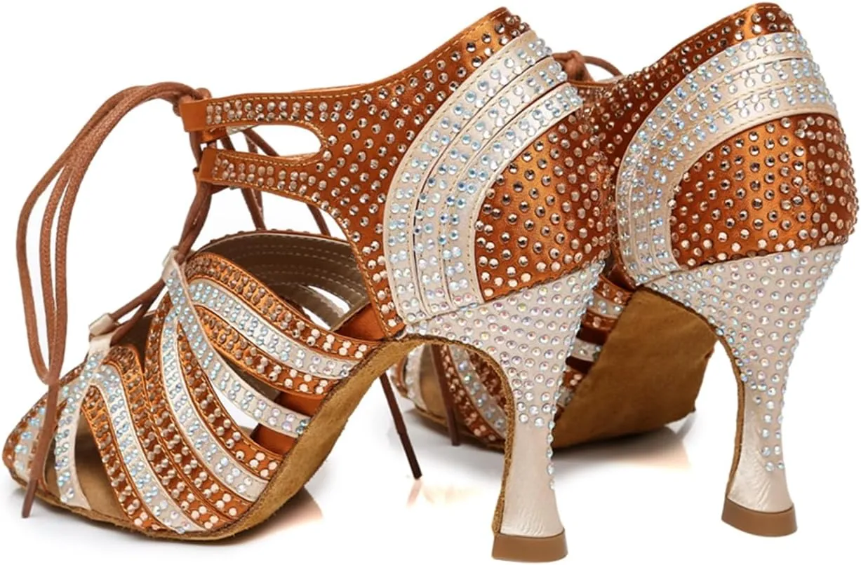 Glitter Dance Shoes for Women Rhinestones Ballroom Stylish Bridal Wedding Sandals