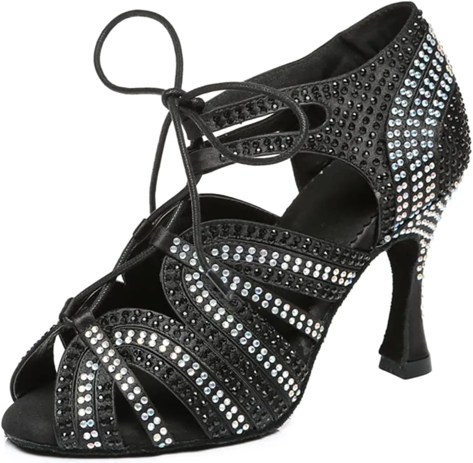 Glitter Dance Shoes for Women Rhinestones Ballroom Stylish Bridal Wedding Sandals
