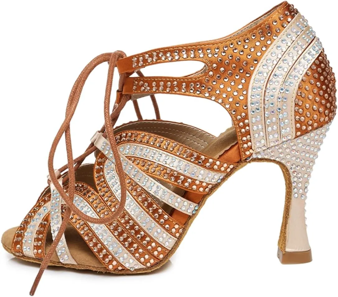 Glitter Dance Shoes for Women Rhinestones Ballroom Stylish Bridal Wedding Sandals