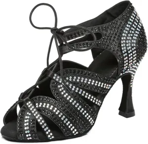 Glitter Dance Shoes for Women Rhinestones Ballroom Stylish Bridal Wedding Sandals