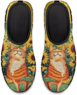 GOSTONG Floral Art Sneakers for Women Comfy Soft Sole Non Slip Walking Sneakers for Outdoor Travel Easy Slip on Lightweight Indoor Loafers Black US 5.5-11.5