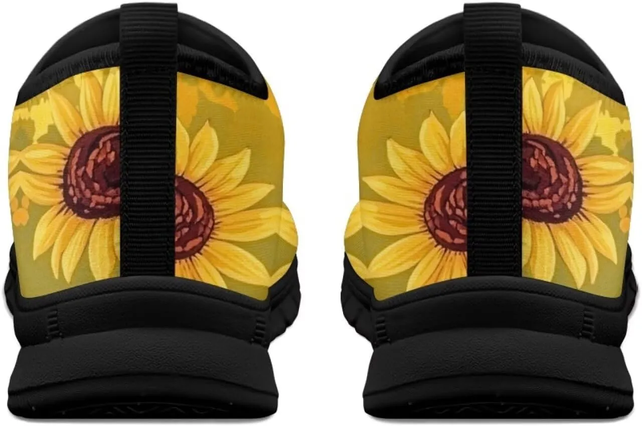 GOSTONG Floral Art Sneakers for Women Comfy Soft Sole Non Slip Walking Sneakers for Outdoor Travel Easy Slip on Lightweight Indoor Loafers Black US 5.5-11.5