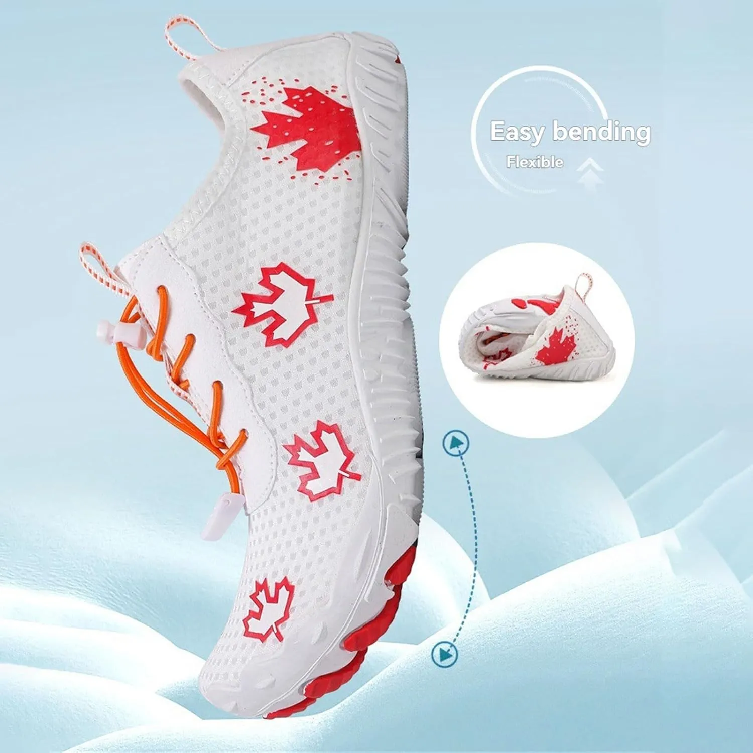 Hike Barefoot Shoes Women, Maple Leaf Print Grounded Barefoot Footwear Shoes, Neuropathy Walking Shoe Wide Toe Box Zero Drop Beach Sneakers for Gym Athletic Walking Running Sneakers Water Resistant
