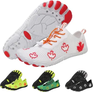 Hike Barefoot Shoes Women, Maple Leaf Print Grounded Barefoot Footwear Shoes, Neuropathy Walking Shoe Wide Toe Box Zero Drop Beach Sneakers for Gym Athletic Walking Running Sneakers Water Resistant