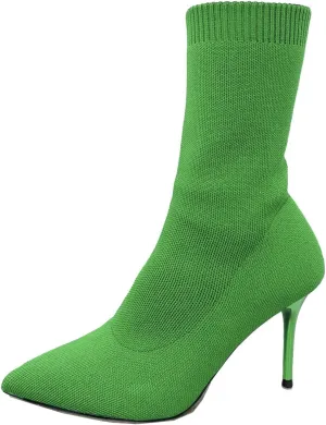 Jeesay Women's Sexy Pointed Toe Sock Ankle Boots Stiletto High Heels Mid Calf Booties Stretch Knit Shoes Warm