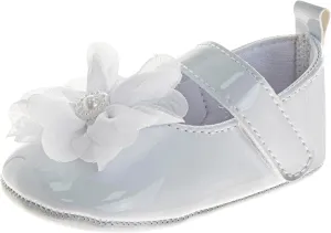 Josmo Baby Girl Dress Shoes Soft Sole Flats Crib Shoes Bowknot & Floral Design for Newborn & First Walker Sandals Size 2-4 Infant