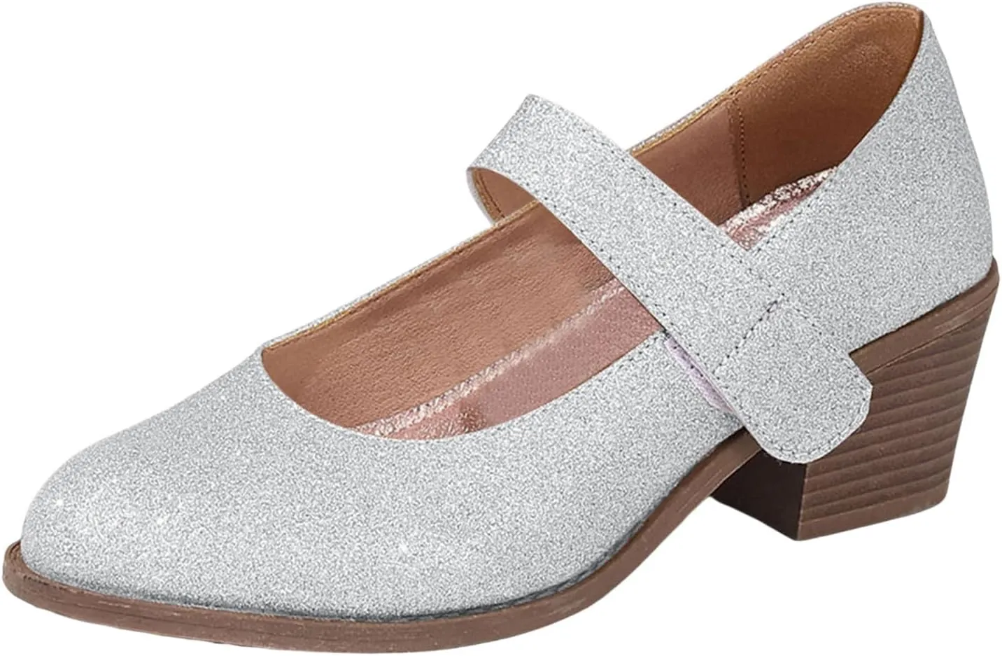 Ladies Casual Solid Color Beaded Glitter Sequins Chunky Heel Large Size Casual Shoes High Heeled Single Shoes Ladies Dress Shoes Low Heel