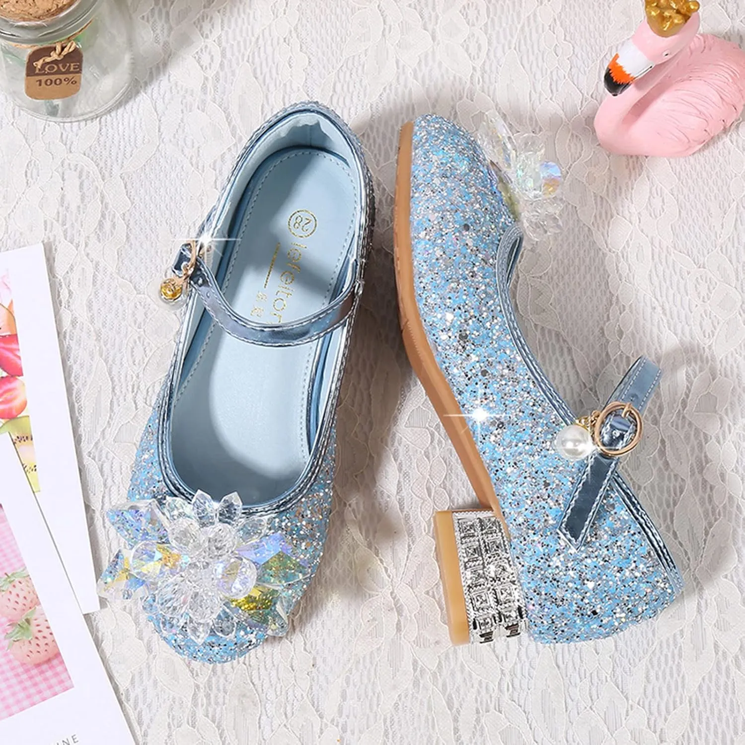 Little Girls Princess Glitter Bowknot Dress Shoes Kids Mary Jane Low Heels Pary Wedding Dazzling Elegant Shoes