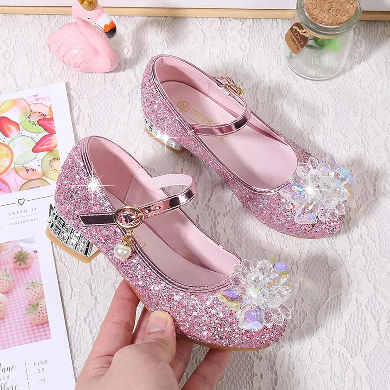 Little Girls Princess Glitter Bowknot Dress Shoes Kids Mary Jane Low Heels Pary Wedding Dazzling Elegant Shoes
