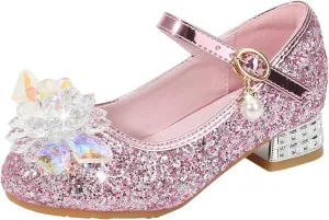 Little Girls Princess Glitter Bowknot Dress Shoes Kids Mary Jane Low Heels Pary Wedding Dazzling Elegant Shoes