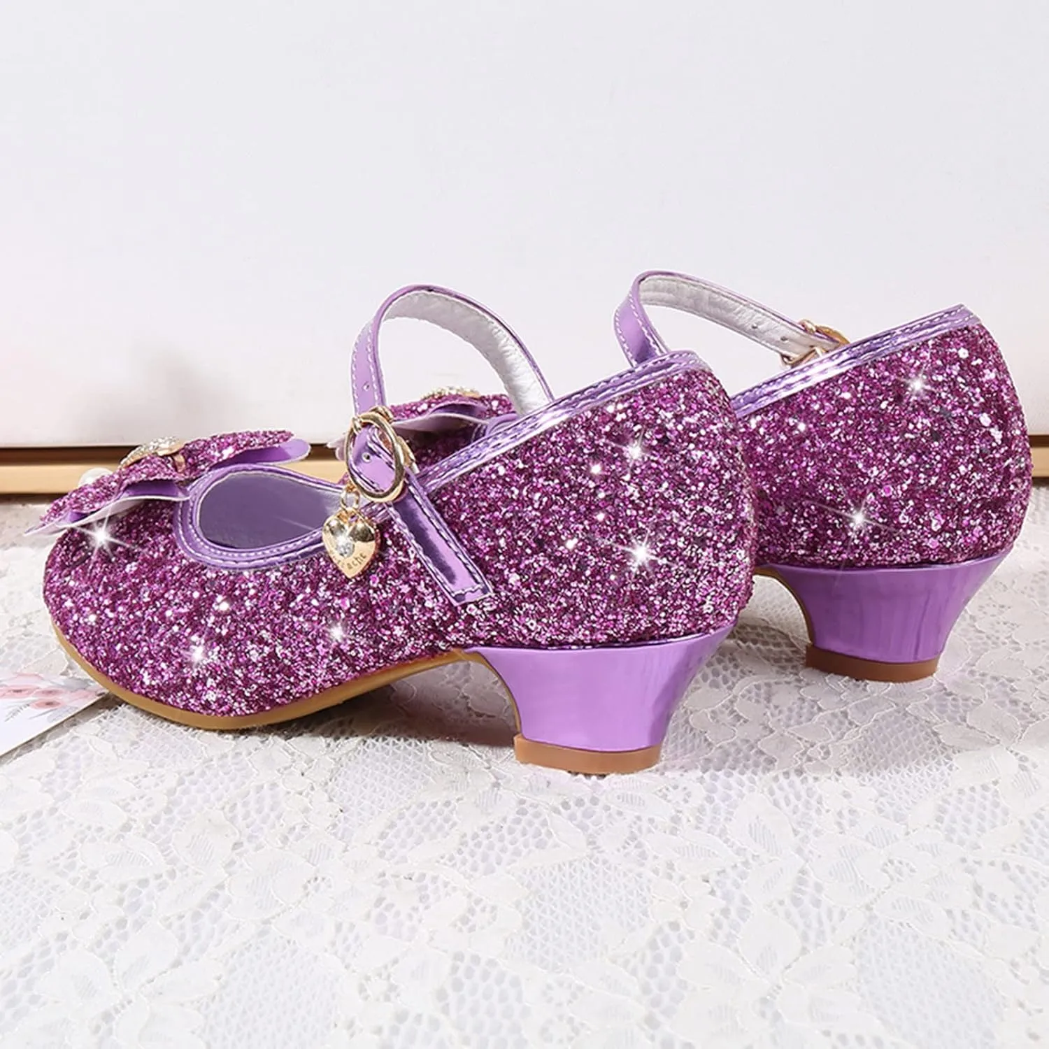 Little Girls Princess Glitter Bowknot Dress Shoes Kids Mary Jane Low Heels Pary Wedding Dazzling Elegant Shoes