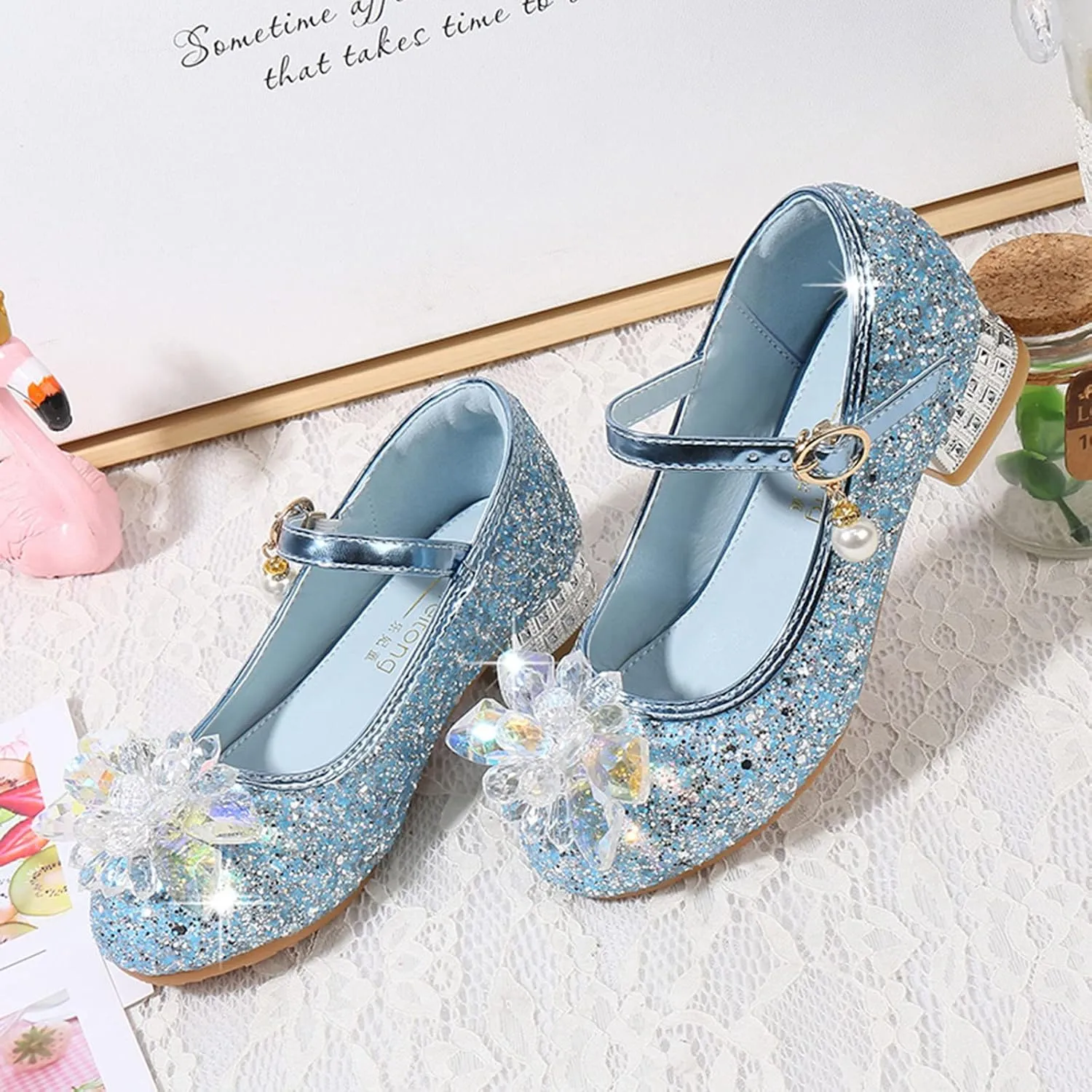 Little Girls Princess Glitter Bowknot Dress Shoes Kids Mary Jane Low Heels Pary Wedding Dazzling Elegant Shoes