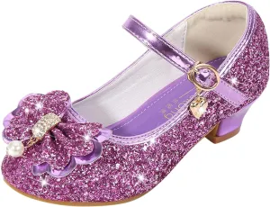 Little Girls Princess Glitter Bowknot Dress Shoes Kids Mary Jane Low Heels Pary Wedding Dazzling Elegant Shoes