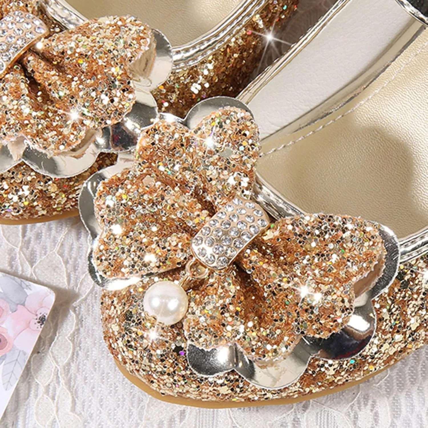 Little Girls Princess Glitter Bowknot Dress Shoes Kids Mary Jane Low Heels Pary Wedding Dazzling Elegant Shoes