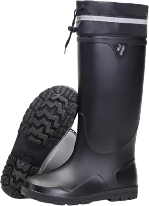 Mens Anti-Skid Fishing Boot, Men's Waterproof High Barrel Knee Rubber Work Rain Boots with PVC, Fashionable Pull Rope Adjustable Garden Rain Shoes, for Gardening, Fishing, Boating