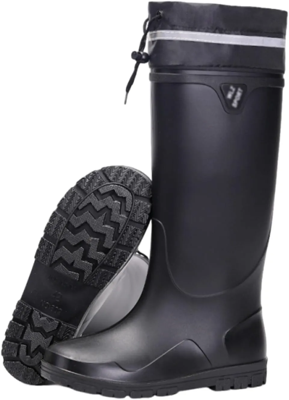 Mens Anti-Skid Fishing Boot, Men's Waterproof High Barrel Knee Rubber Work Rain Boots with PVC, Fashionable Pull Rope Adjustable Garden Rain Shoes, for Gardening, Fishing, Boating