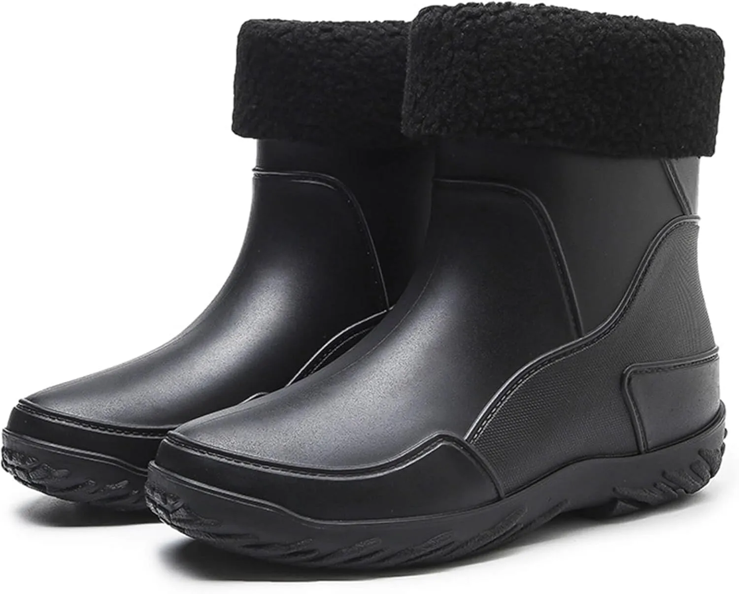 Men's rain boots, waterproof rain boots, mid-calf, fashionable outer water shoes, velvet for warmth, rubber shoes