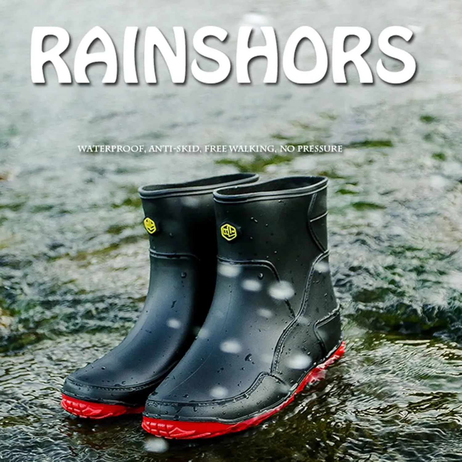 Men's rain boots, waterproof rain boots, mid-calf, fashionable outer water shoes, velvet for warmth, rubber shoes