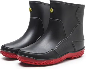 Men's rain boots, waterproof rain boots, mid-calf, fashionable outer water shoes, velvet for warmth, rubber shoes