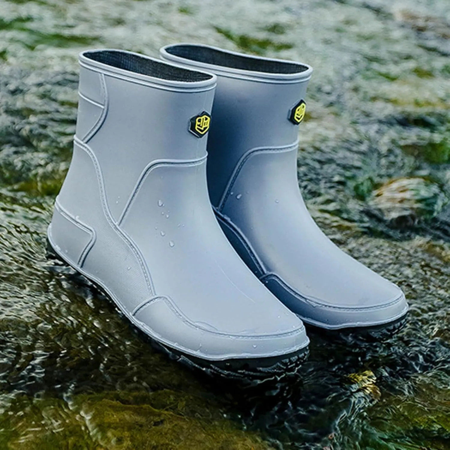 Men's rain boots, waterproof rain boots, mid-calf, fashionable outer water shoes, velvet for warmth, rubber shoes