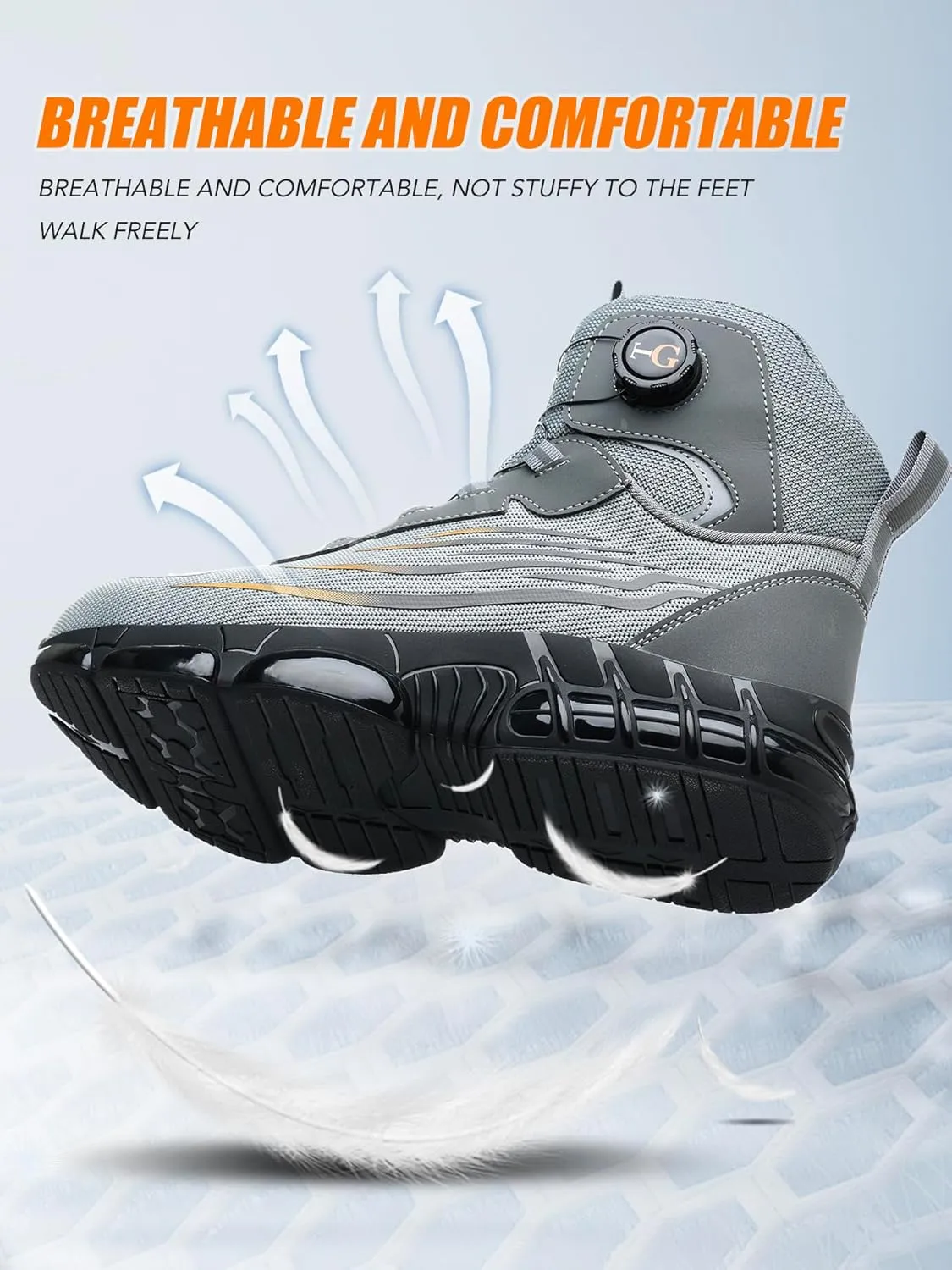 Mens Safety Shoes -Anti-Smashing Steel Toe, Anti-Piercing Midsole, TPU Non-Slip Outsole, Fashionable Reflective Strip Design, Comfortable & Soft Work Boots