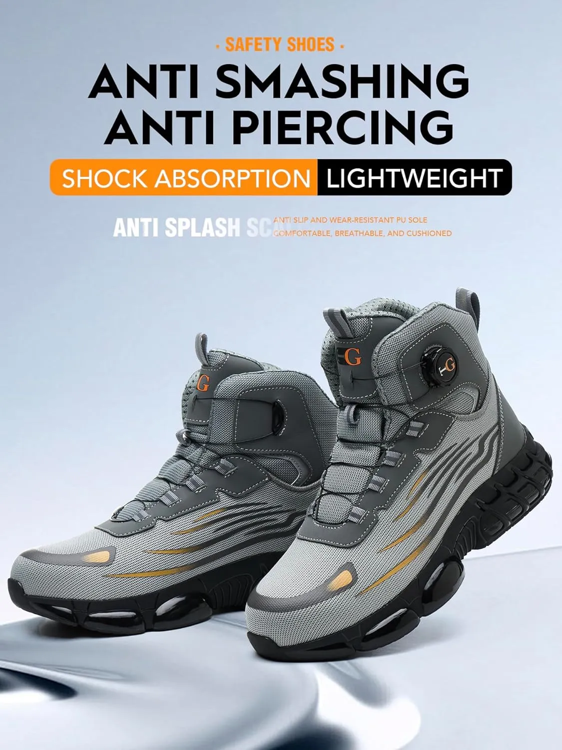 Mens Safety Shoes -Anti-Smashing Steel Toe, Anti-Piercing Midsole, TPU Non-Slip Outsole, Fashionable Reflective Strip Design, Comfortable & Soft Work Boots