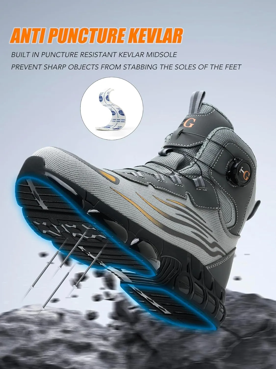 Mens Safety Shoes -Anti-Smashing Steel Toe, Anti-Piercing Midsole, TPU Non-Slip Outsole, Fashionable Reflective Strip Design, Comfortable & Soft Work Boots