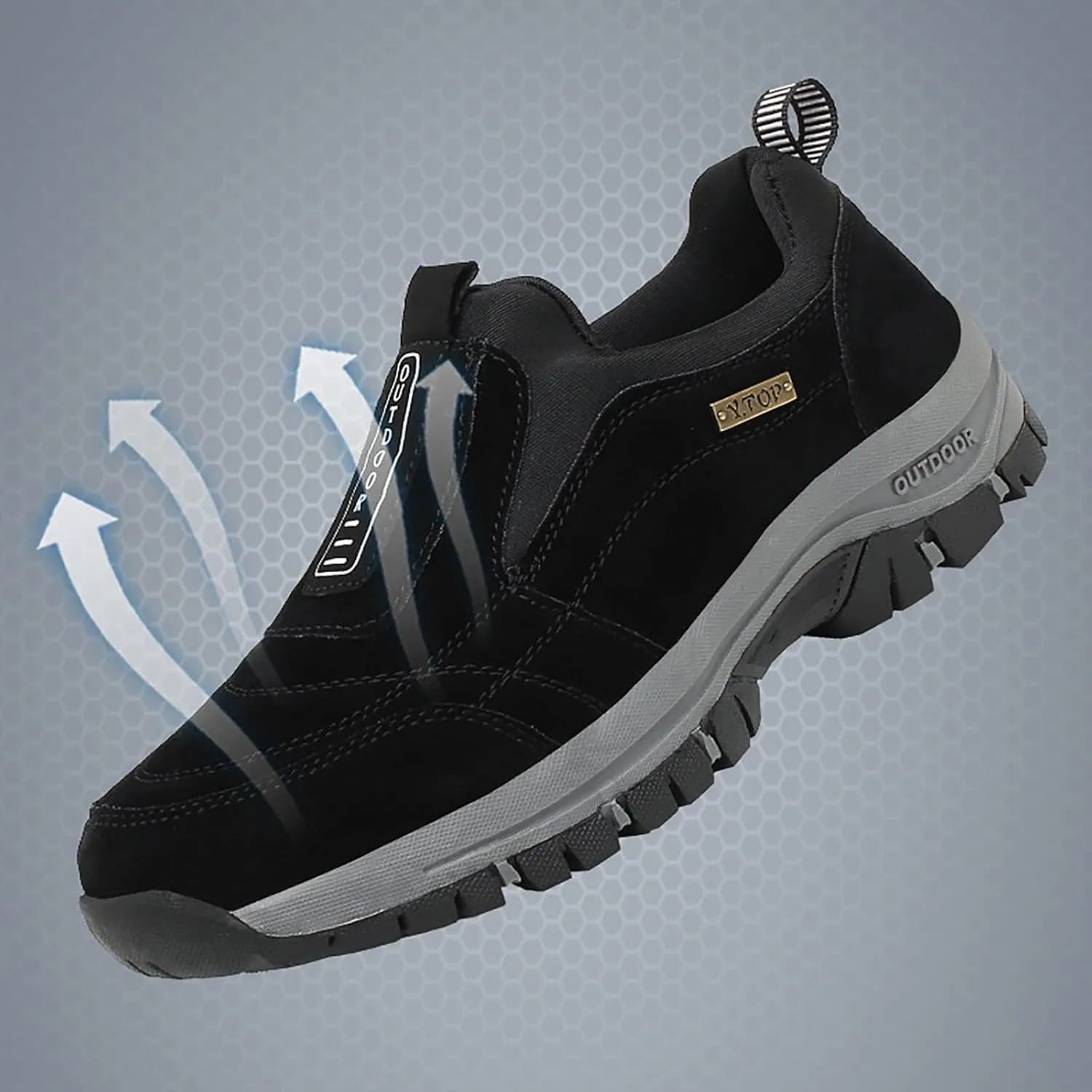 Men's White, Black, Grey Hiking Shoes - All Season, Flat Heel, Round Toe, Slip-On, Water Resistant, Slip-Resistant, Casual, Outdoor, Adult Men's Size