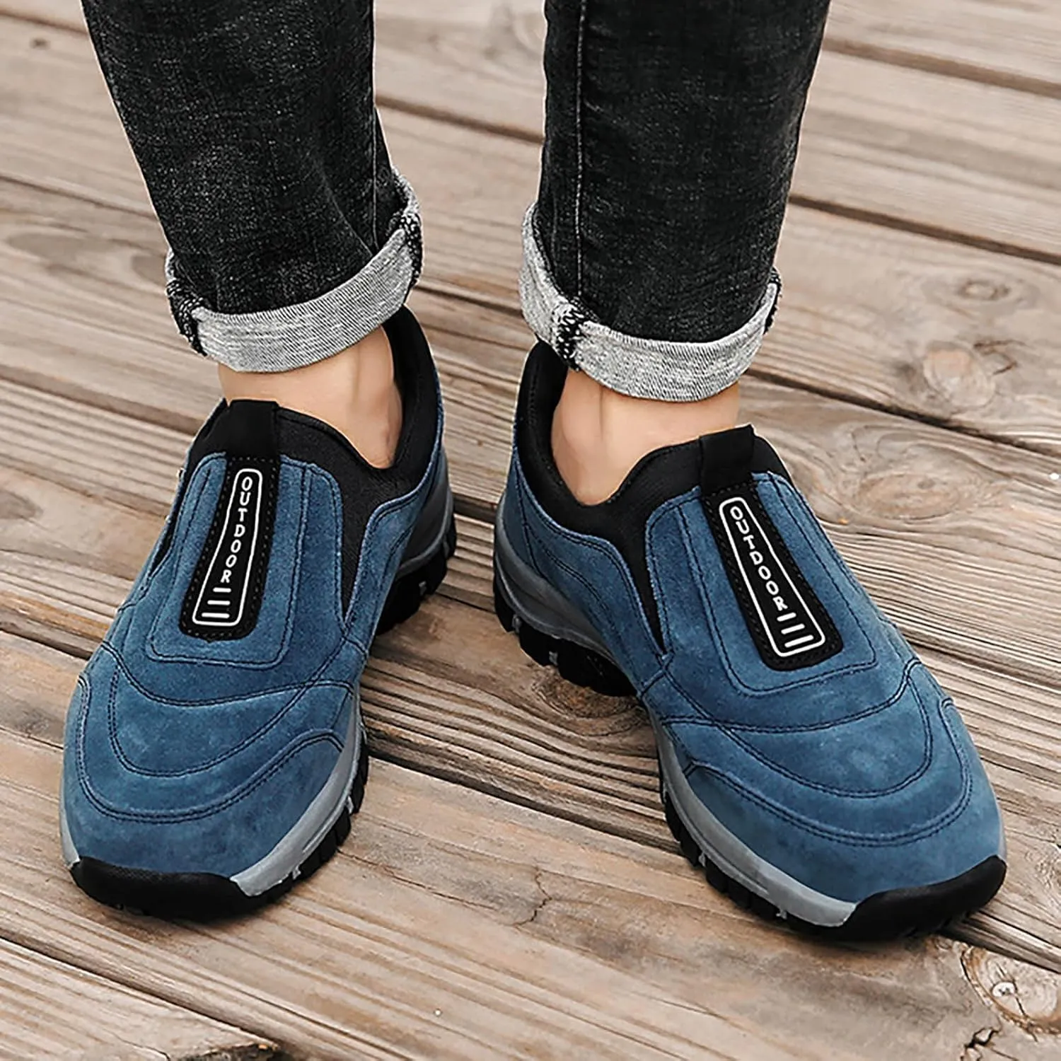 Men's White, Black, Grey Hiking Shoes - All Season, Flat Heel, Round Toe, Slip-On, Water Resistant, Slip-Resistant, Casual, Outdoor, Adult Men's Size