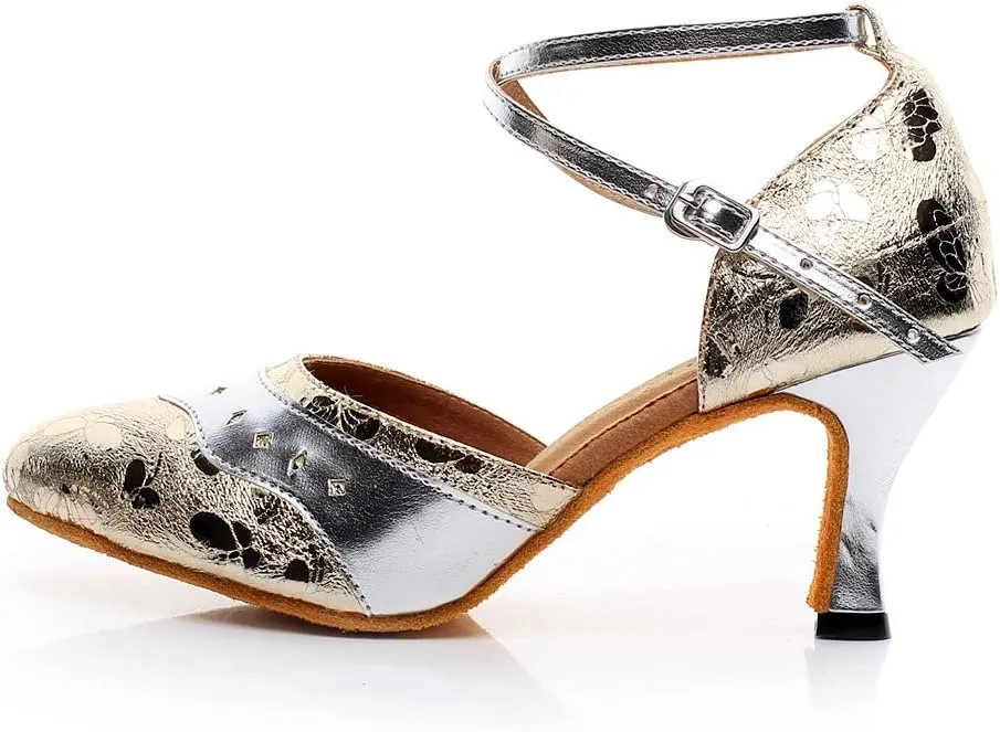 Minishion Women's Girls Cross Strap Stylish Synthetic Latin Ballroom Salsa Dancing Shoes Wedding Party Pumps