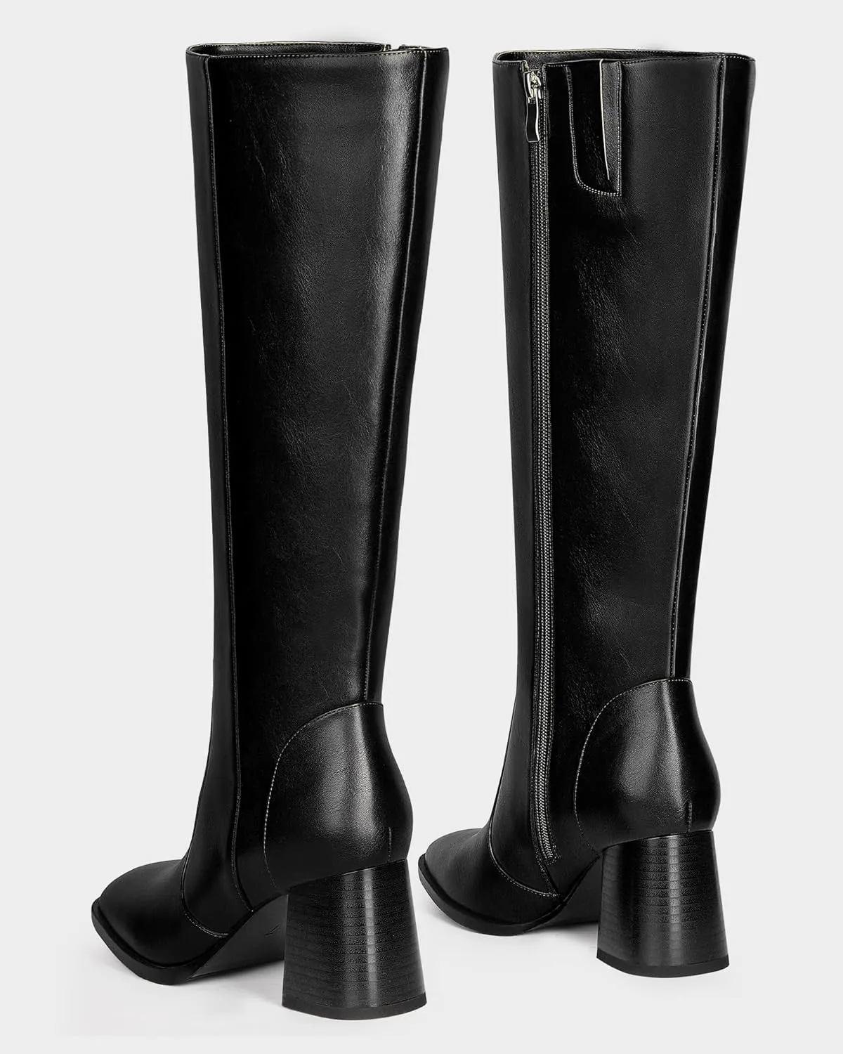 MUCCCUTE Knee High Boots for Women Square Toe Chunky Heel Side Zipper Rhinestone Sparkly Fashion Tall Long Boots for Ladies