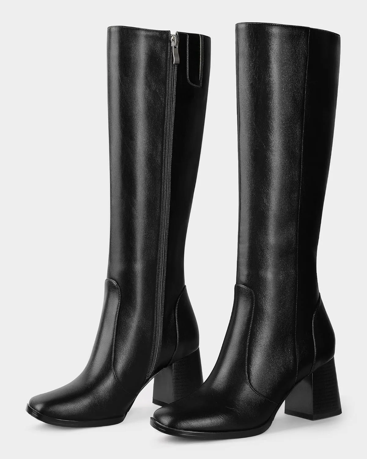 MUCCCUTE Knee High Boots for Women Square Toe Chunky Heel Side Zipper Rhinestone Sparkly Fashion Tall Long Boots for Ladies