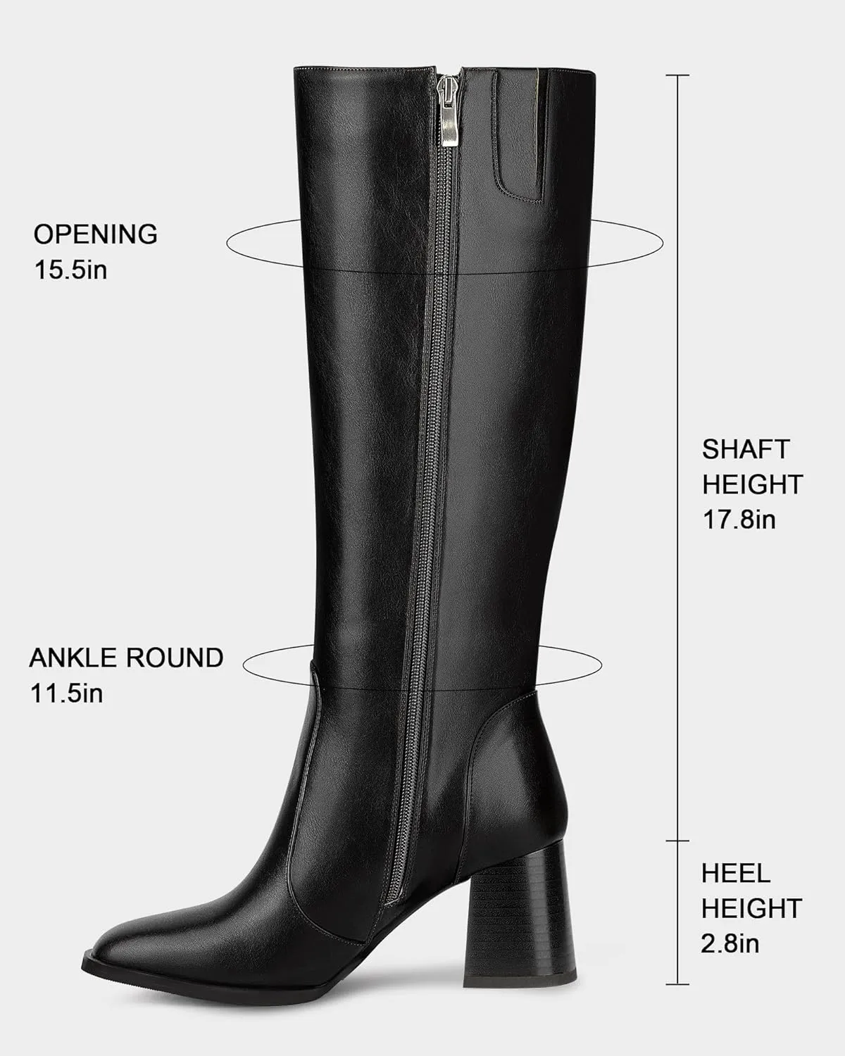 MUCCCUTE Knee High Boots for Women Square Toe Chunky Heel Side Zipper Rhinestone Sparkly Fashion Tall Long Boots for Ladies