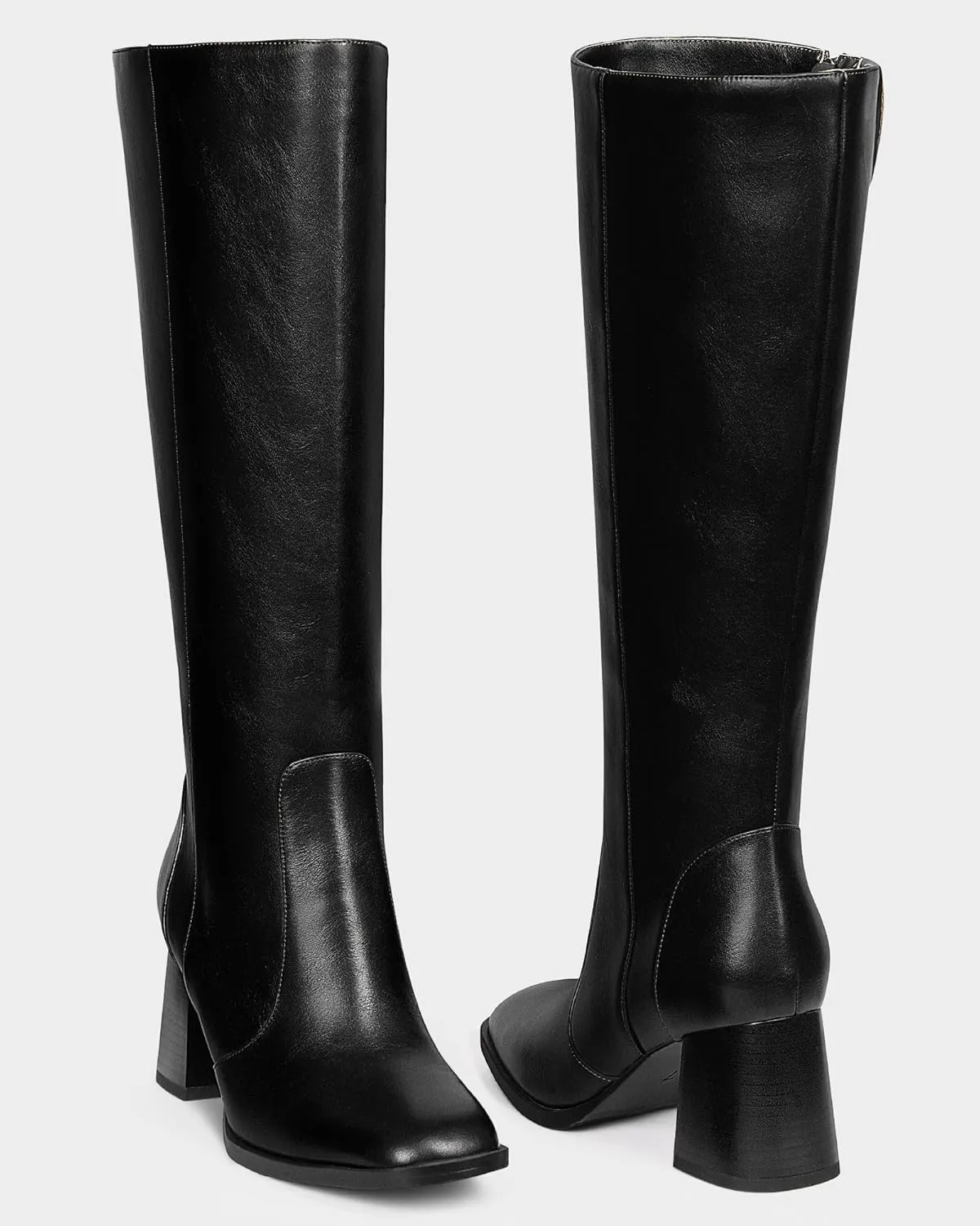 MUCCCUTE Knee High Boots for Women Square Toe Chunky Heel Side Zipper Rhinestone Sparkly Fashion Tall Long Boots for Ladies