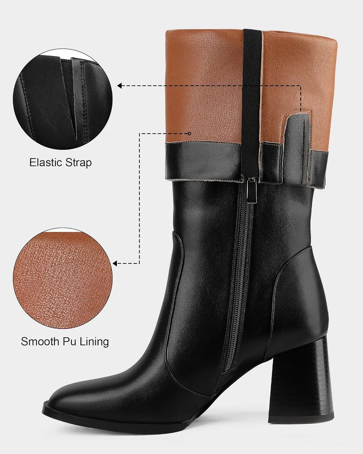 MUCCCUTE Knee High Boots for Women Square Toe Chunky Heel Side Zipper Rhinestone Sparkly Fashion Tall Long Boots for Ladies