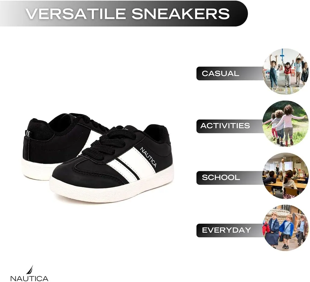 Nautica Boys Girls Casual Fashion Shoes  Comfortable Soccer Classic Walking Tennis Sneakers for Kids  Breathable, Lightweight & Flexible (Lace Up/Bungee) (Low-Top/High Top)