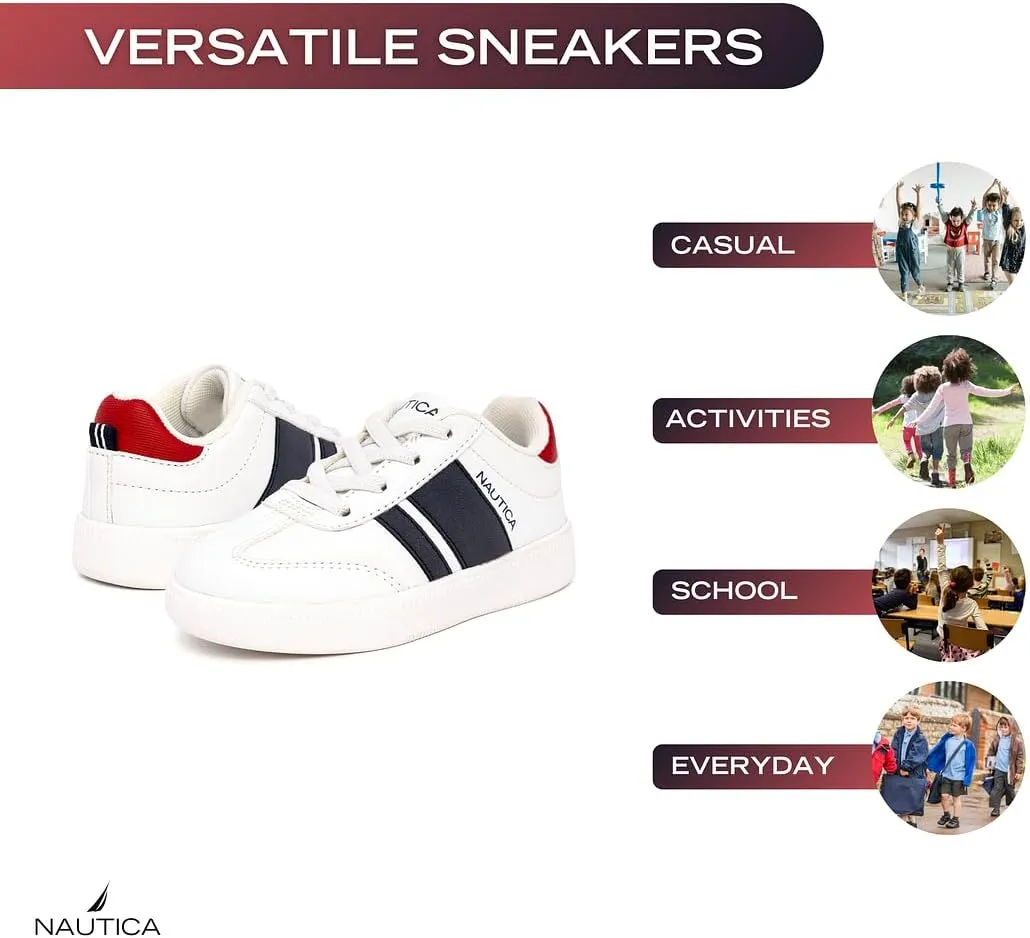 Nautica Boys Girls Casual Fashion Shoes  Comfortable Soccer Classic Walking Tennis Sneakers for Kids  Breathable, Lightweight & Flexible (Lace Up/Bungee) (Low-Top/High Top)