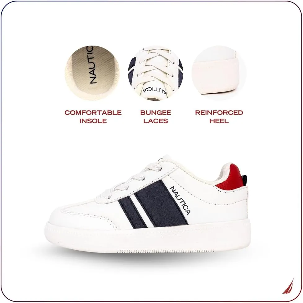 Nautica Boys Girls Casual Fashion Shoes  Comfortable Soccer Classic Walking Tennis Sneakers for Kids  Breathable, Lightweight & Flexible (Lace Up/Bungee) (Low-Top/High Top)